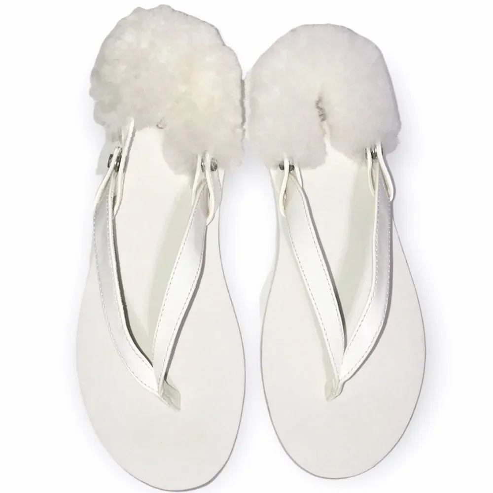 UGG Laalaa White Patent Leather & Removable Shearling Slingback Thong Sandals 4